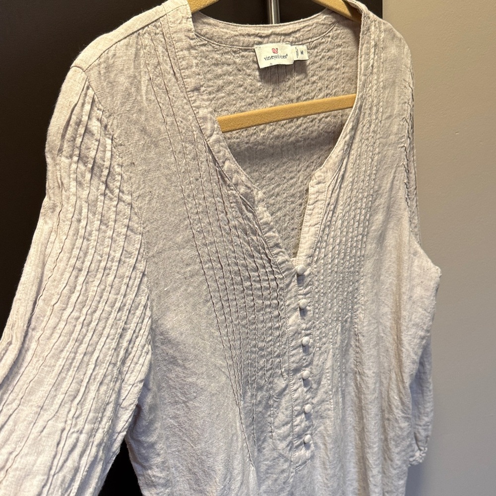 Vineyard Vines Linen Womens' Tan/Pebble Gray Tunic Cover-Up Dress Size M - Picture 4 of 10